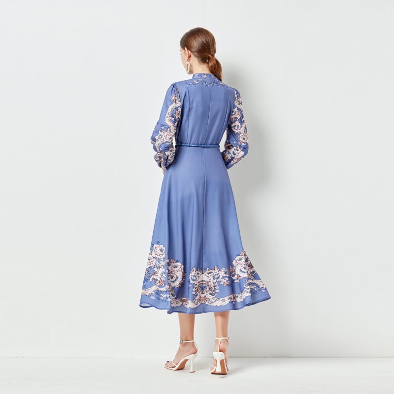 nted Belted Lantern Sleeve Dress" - Image 5