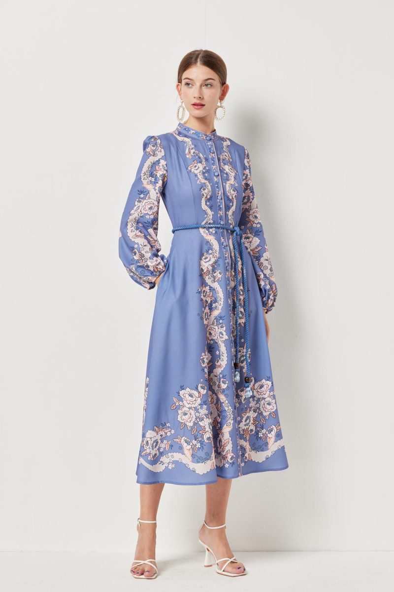 nted Belted Lantern Sleeve Dress" - Image 6