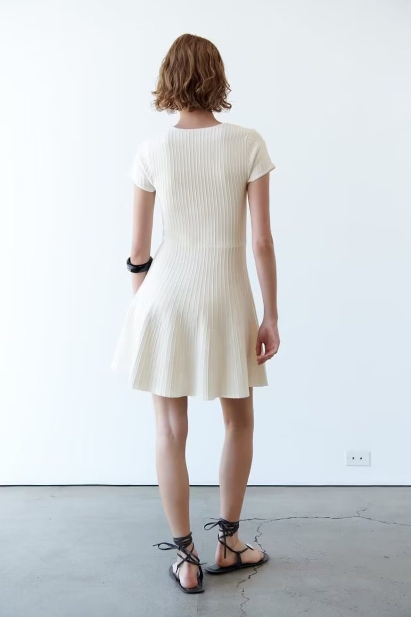 Summer French White Skating Knitted Mini Dress - Image 2