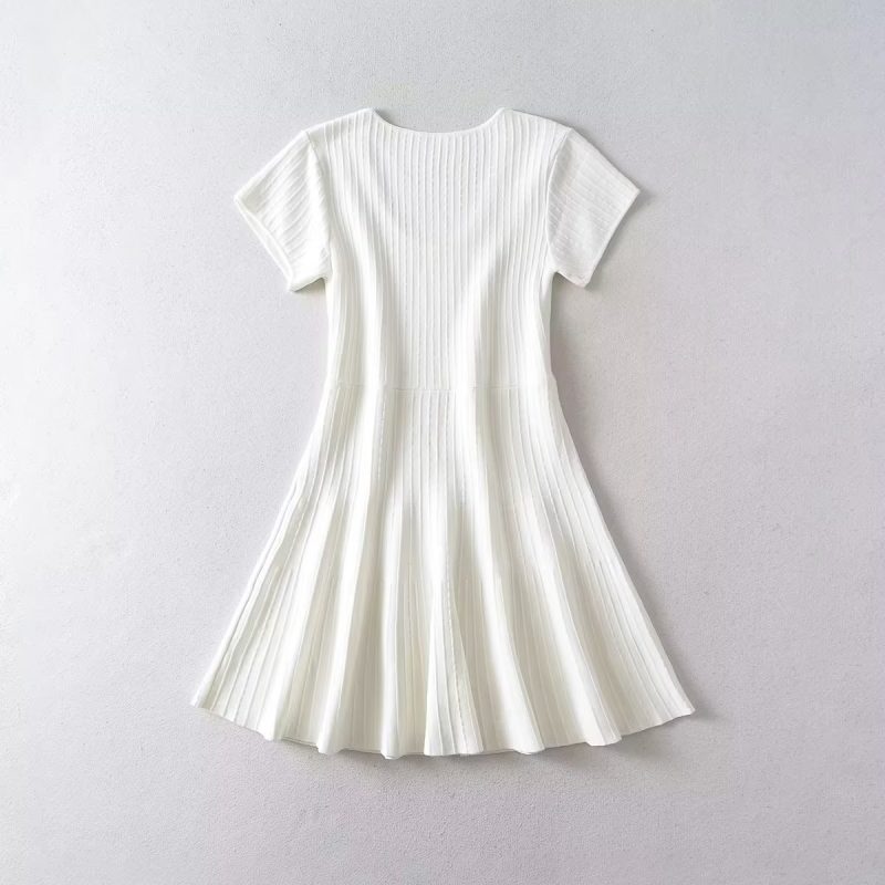 Summer French White Skating Knitted Mini Dress - Image 3