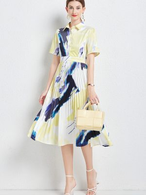 Elegant Abstract Art Pleated Dress