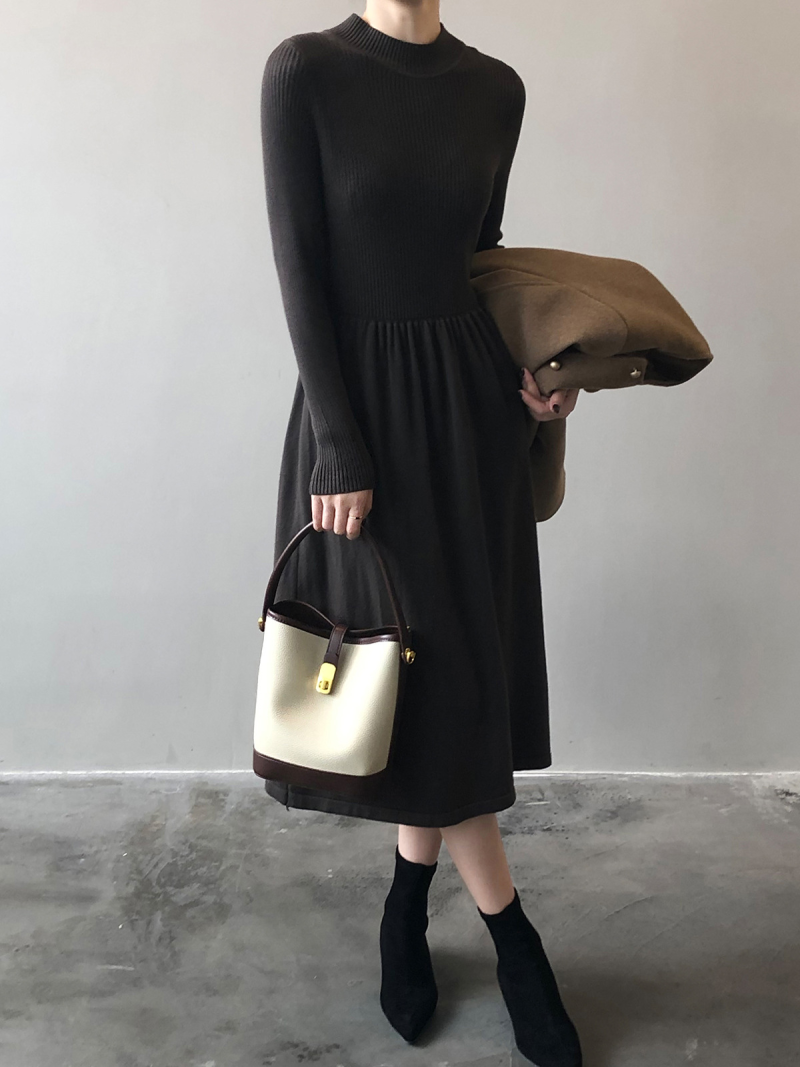High Collar Swing Knit Dress: Winter Chic - Image 2