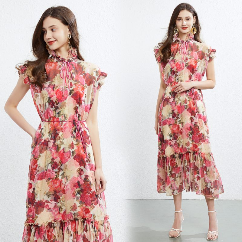 Lace Collar Silk Dress Set - Image 2
