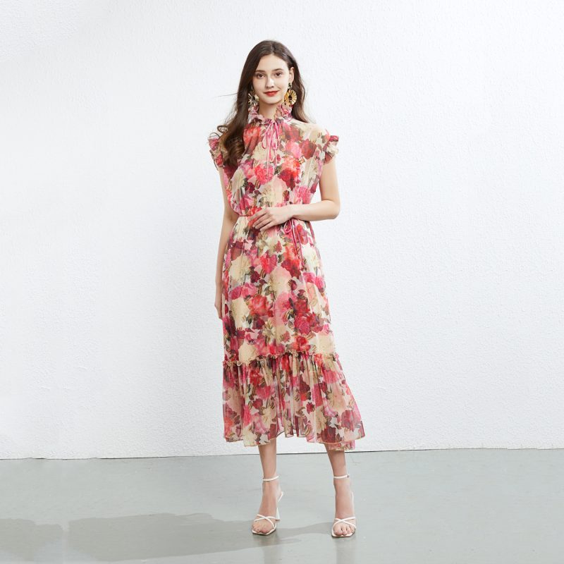 Lace Collar Silk Dress Set - Image 4