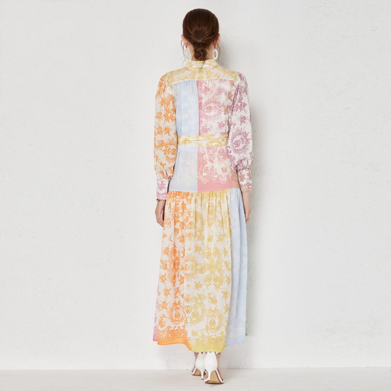 Printed Lapel Long Dress - Image 5