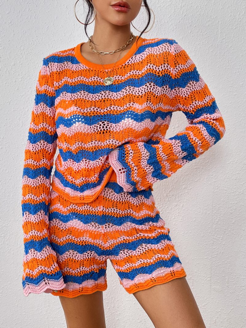 Two-Piece Set Round Neck Striped Sweater - Image 2