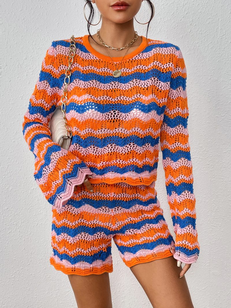 Two-Piece Set Round Neck Striped Sweater - Image 3