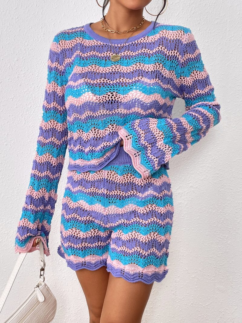 Two-Piece Set Round Neck Striped Sweater - Image 10