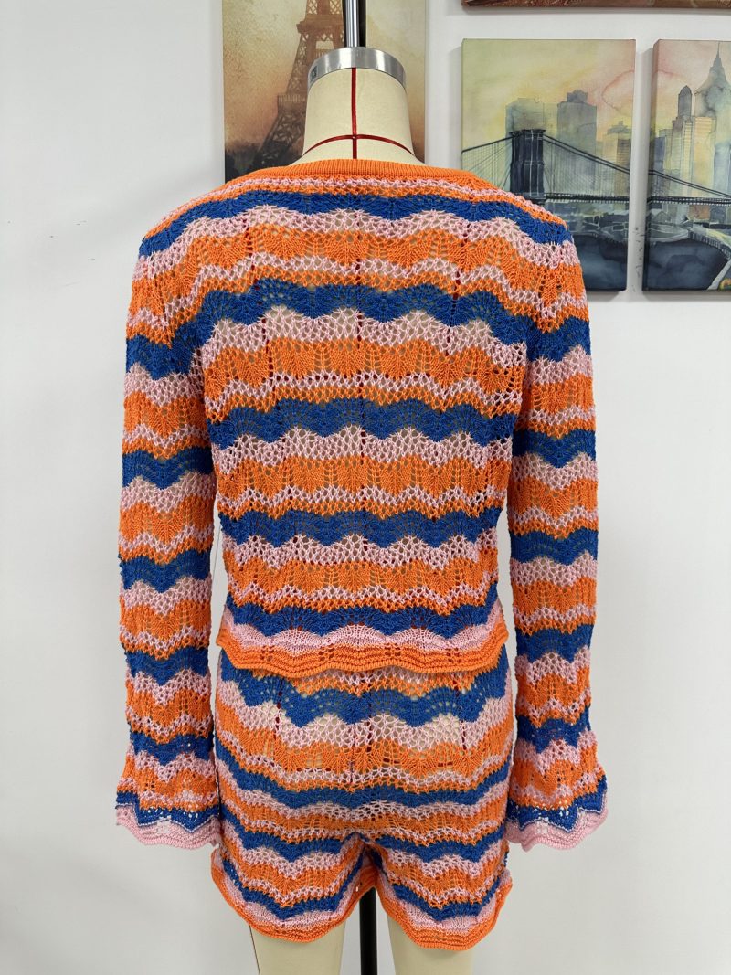 Two-Piece Set Round Neck Striped Sweater - Image 11