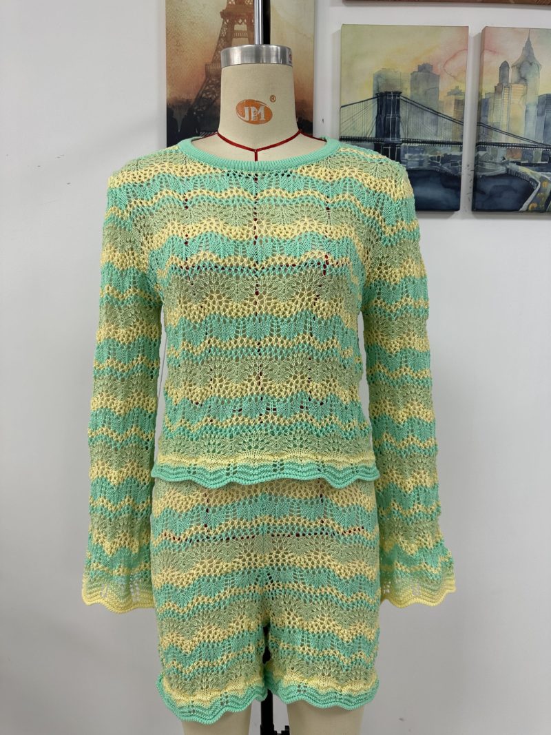 Two-Piece Set Round Neck Striped Sweater - Image 12