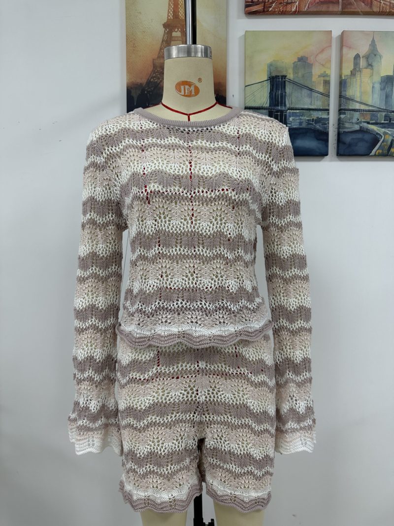 Two-Piece Set Round Neck Striped Sweater - Image 14