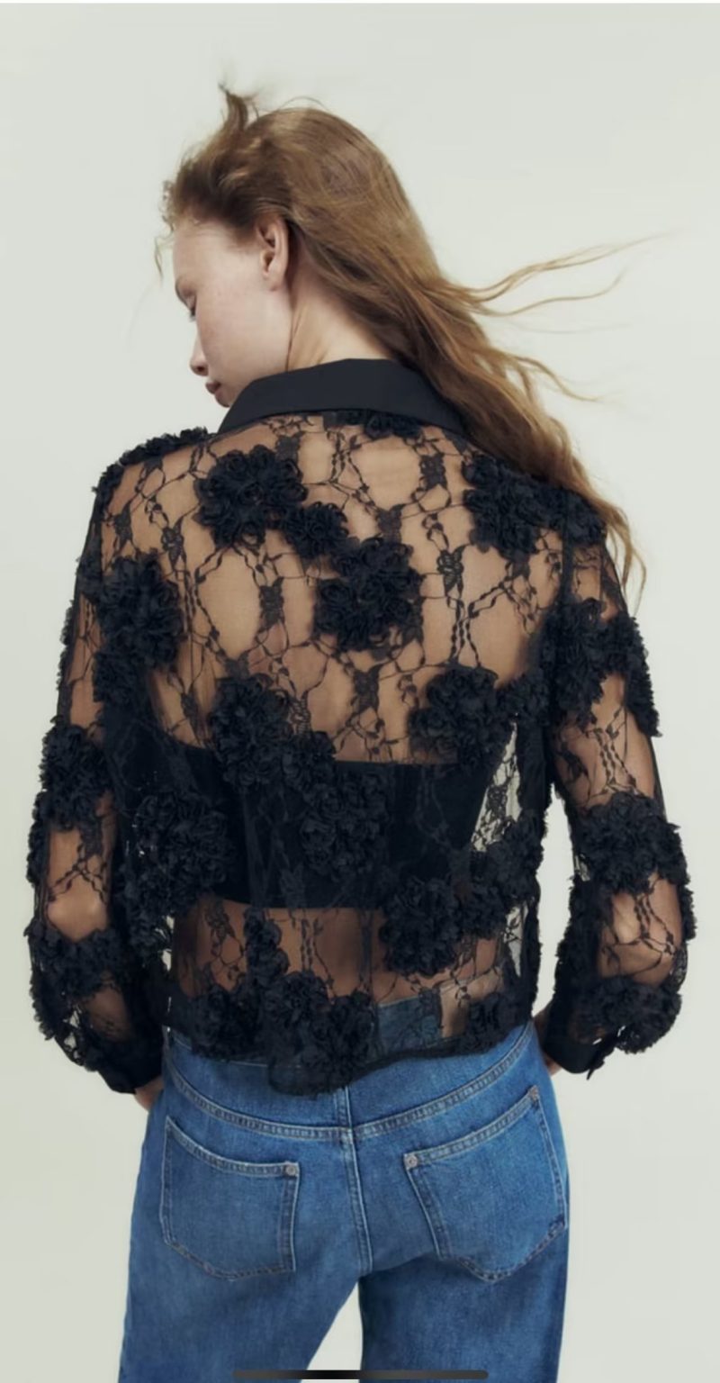 Casual Long Sleeve Hollow Out Mesh Shirt Women's Top - Image 2