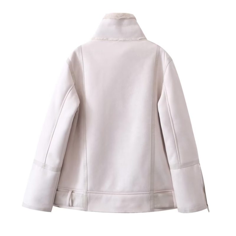 Rabbit Fur Stand Collar Jacket: Long Sleeve Elegance - Image 2