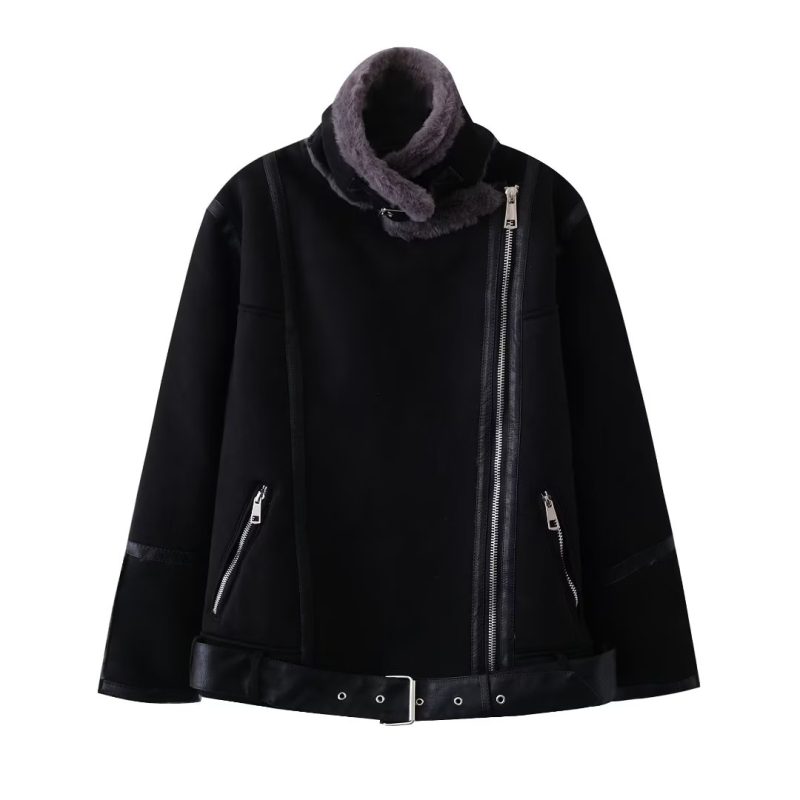 Rabbit Fur Stand Collar Jacket: Long Sleeve Elegance - Image 3