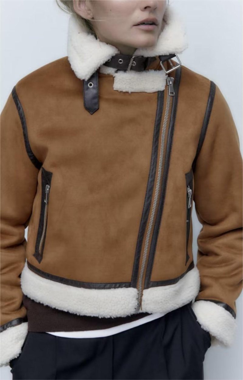 Chic Faux Shearling Jacket: Autumn-Winter Suede Coat - Image 2