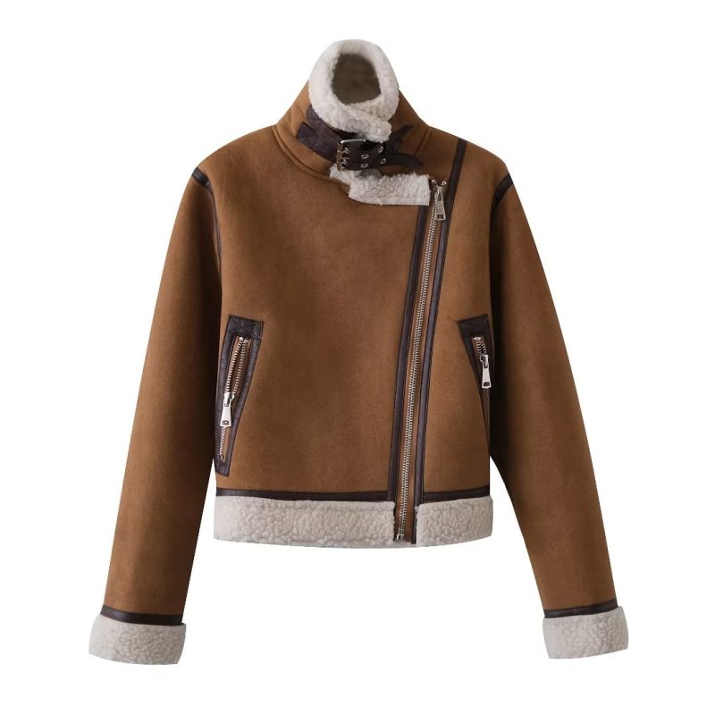 Chic Faux Shearling Jacket: Autumn-Winter Suede Coat - Image 4