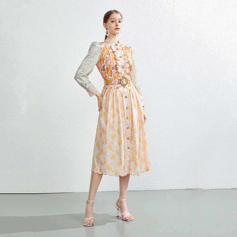 Summer Embroidered Lace Rhinestone Dress | Single Breasted - Image 2