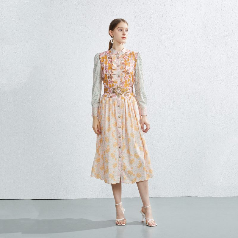 Summer Embroidered Lace Rhinestone Dress | Single Breasted - Image 3