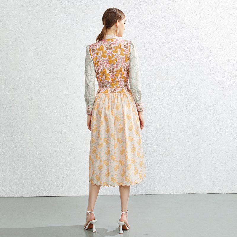 Summer Embroidered Lace Rhinestone Dress | Single Breasted - Image 4