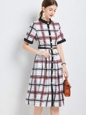 French Retro Chain Plaid Dress