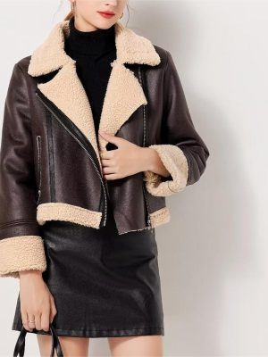 Women’s Brown Short Faux Leather Jacket