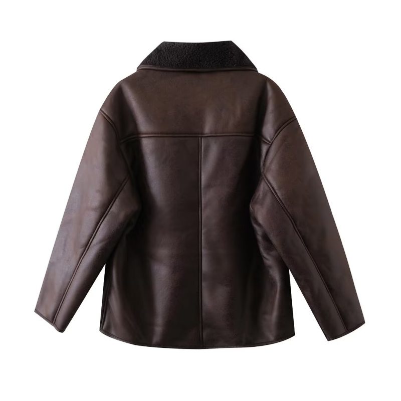 Women's Retro Imitation Lamb Wool Collared Faux Jacket - Image 2