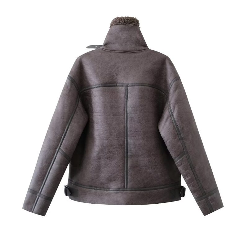 Women's Stand Collar Heavy Industry Faux Jacket - Image 2