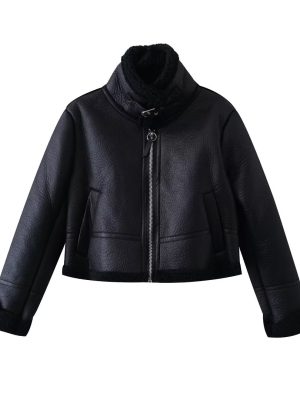 Black Thermal Leather Short Coat