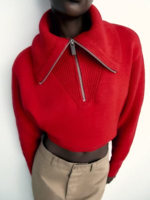 Zipper Sailor Collar Knit Top