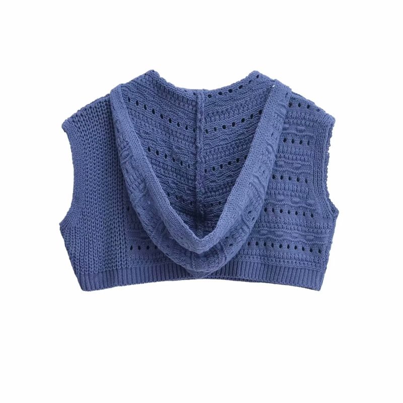 Fall Loose Hooded Ultra Short Hollow Out Sweater - Image 2