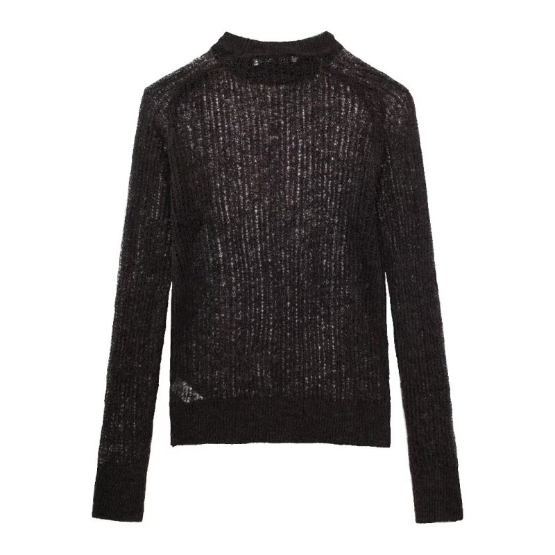 Cutout Knitted Pullover - Comfortable Women's Top - Image 2