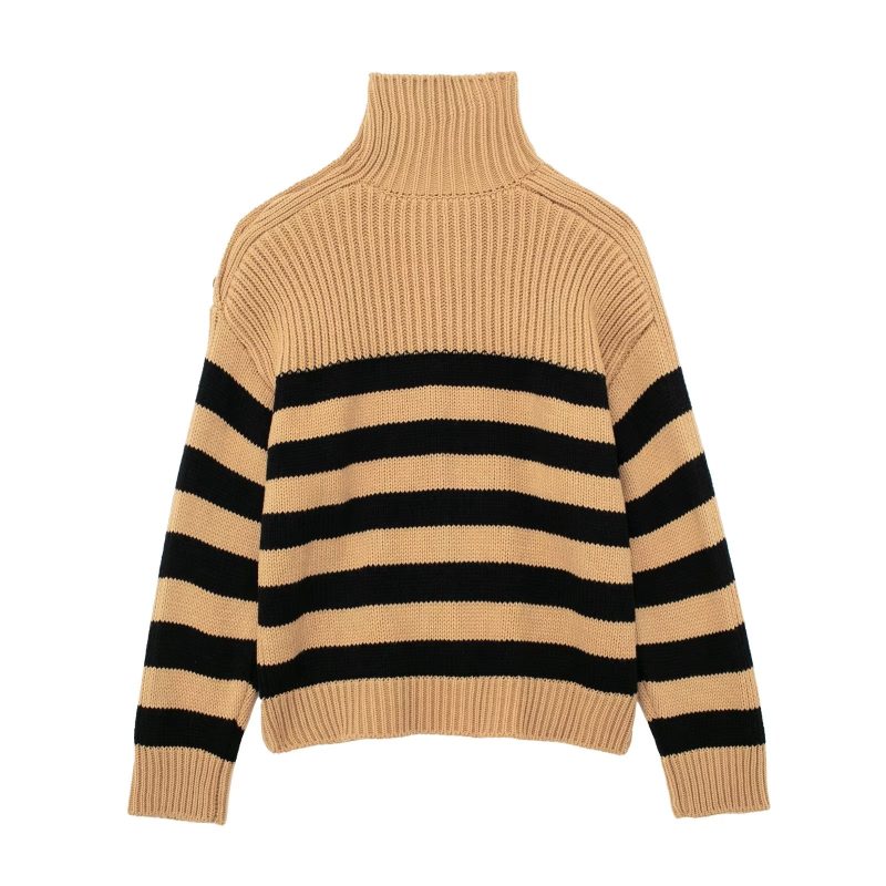 One-Shoulder Striped Sweater - Winter High Collar - Image 2