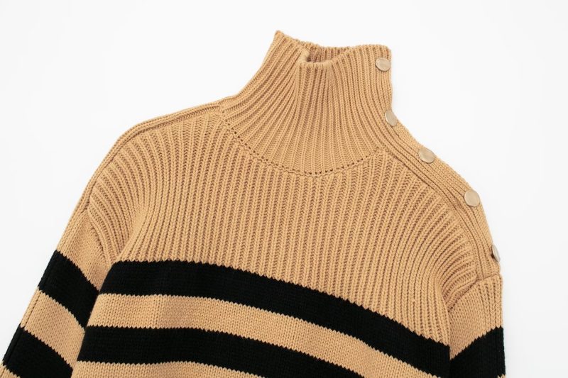 One-Shoulder Striped Sweater - Winter High Collar - Image 4
