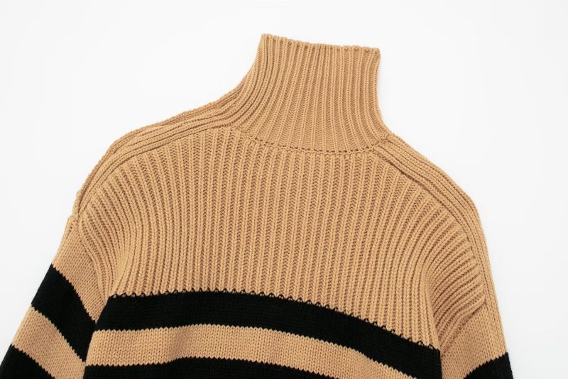 One-Shoulder Striped Sweater - Winter High Collar - Image 10