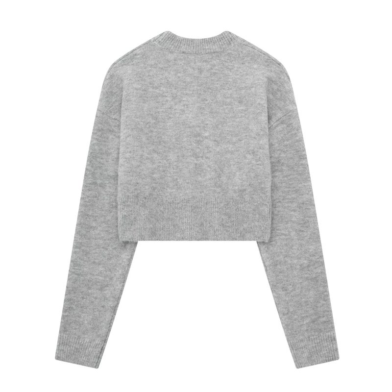 Office Gray Pullover - Fall Loose Short Knitwear - Image 3