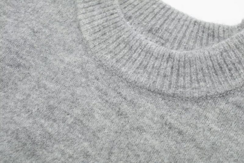 Office Gray Pullover - Fall Loose Short Knitwear - Image 5
