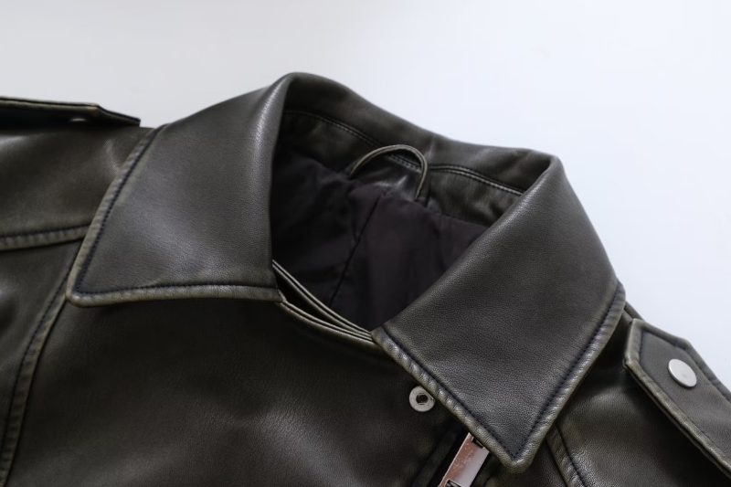 Edgy Faux Leather Jacket: Oblique Zip Polo Collar - Image 4