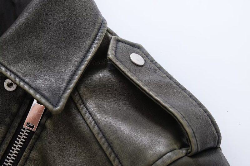 Edgy Faux Leather Jacket: Oblique Zip Polo Collar - Image 5