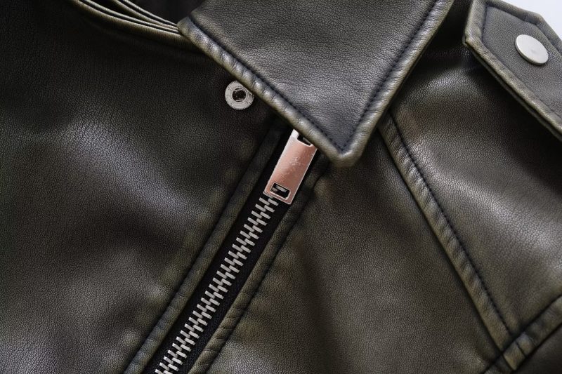 Edgy Faux Leather Jacket: Oblique Zip Polo Collar - Image 7