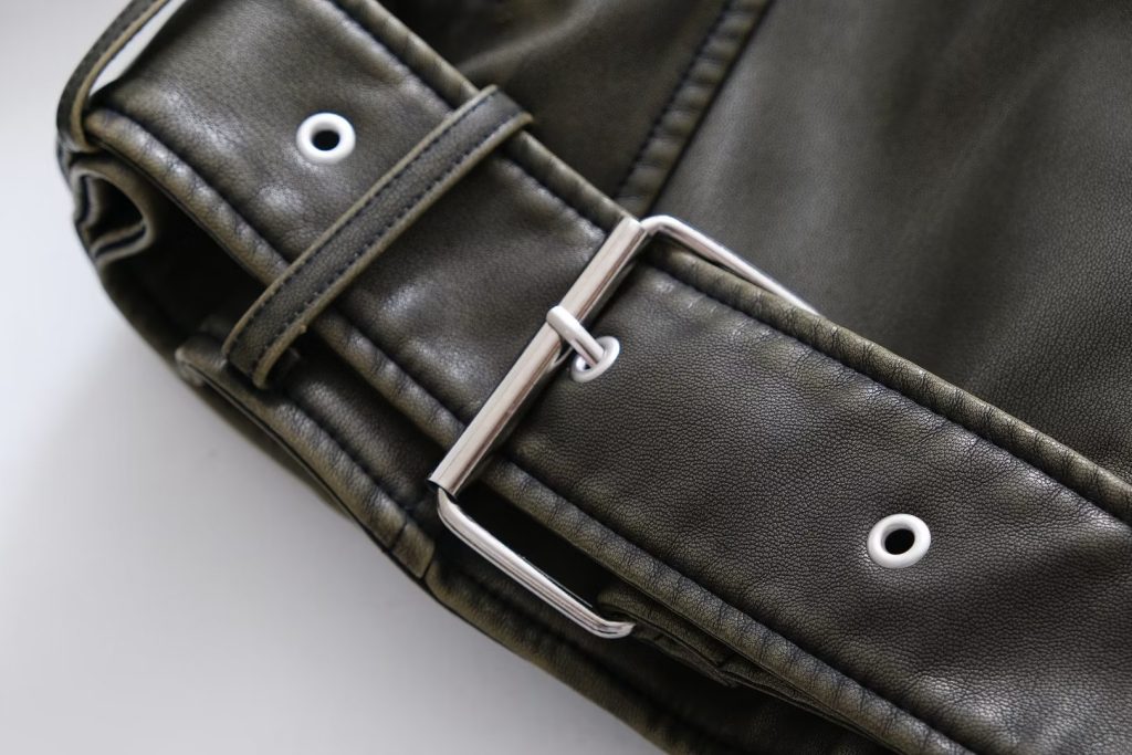 Edgy Faux Leather Jacket: Oblique Zip Polo Collar - Image 8