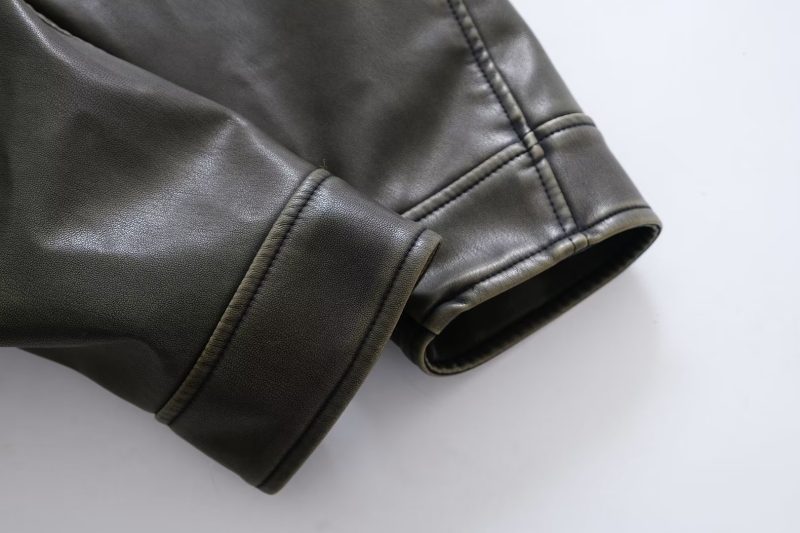Edgy Faux Leather Jacket: Oblique Zip Polo Collar - Image 9