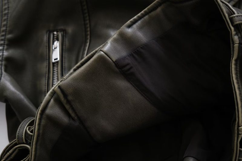 Edgy Faux Leather Jacket: Oblique Zip Polo Collar - Image 10