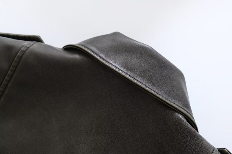 Edgy Faux Leather Jacket: Oblique Zip Polo Collar - Image 11