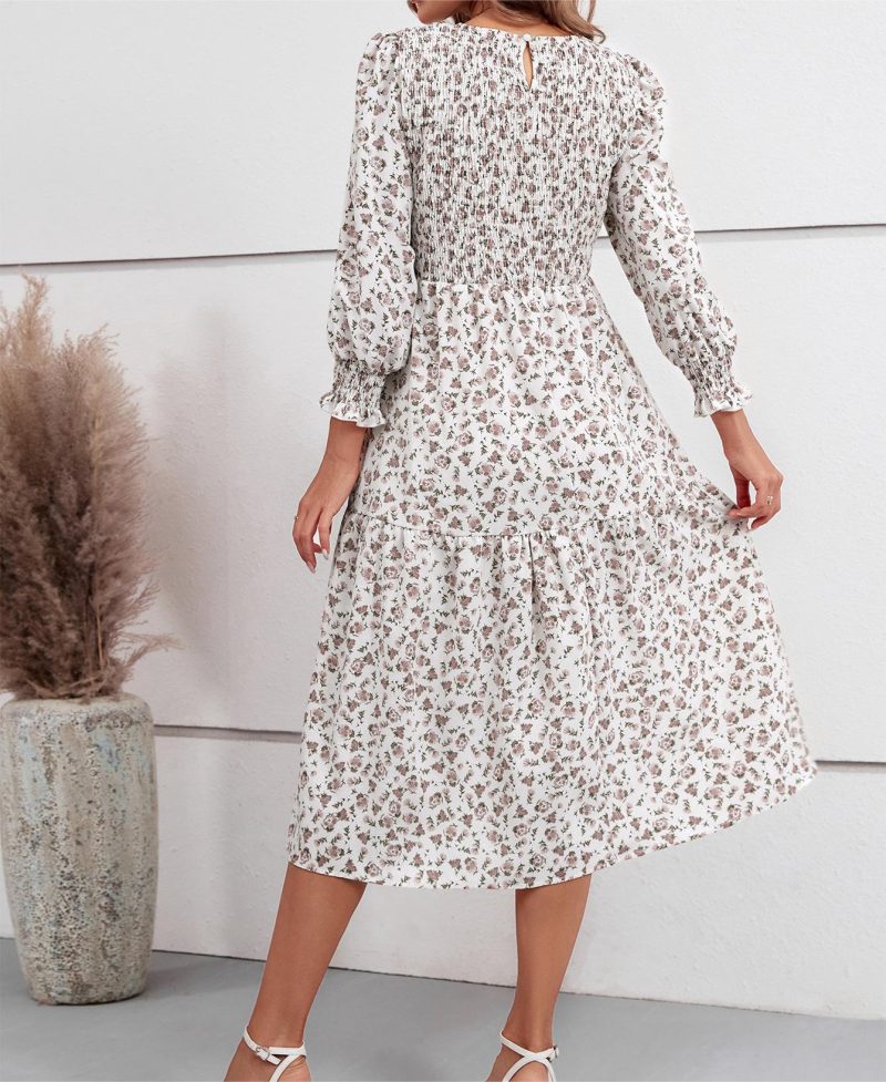 Long Sleeve Floral Print Dress - Autumn Fashion - Image 5