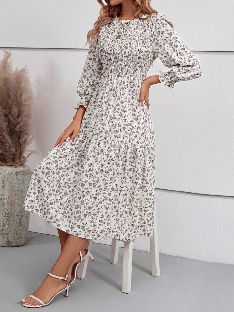 Long Sleeve Floral Print Dress - Autumn Fashion - Image 6