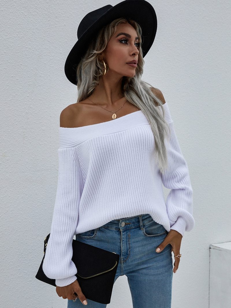 Off-Shoulder Solid Color Sweater | Autumn Winter Loose Fit - Image 2