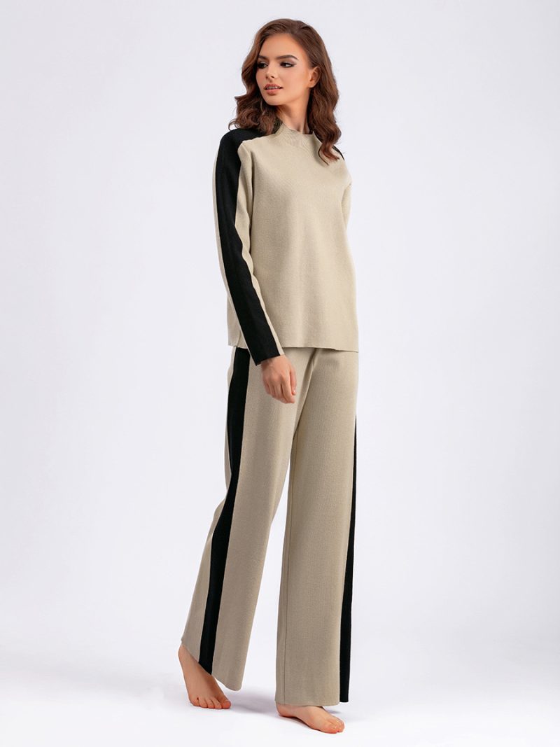 Color Contrast Neck Sweater Suit: Winter Chic - Image 2