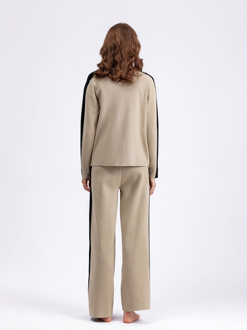 Color Contrast Neck Sweater Suit: Winter Chic - Image 3