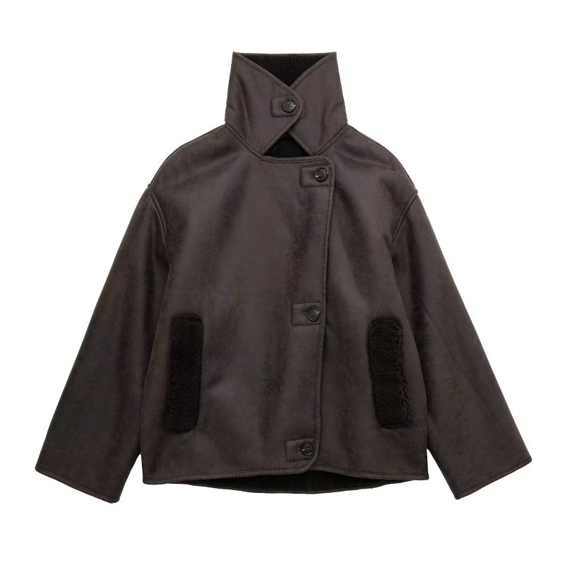 Fur Collared Double-Sided Jacket - Women's Overcoat - Image 5