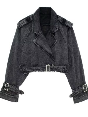 Retro Motorcycle Denim Trench – Autumn Chic